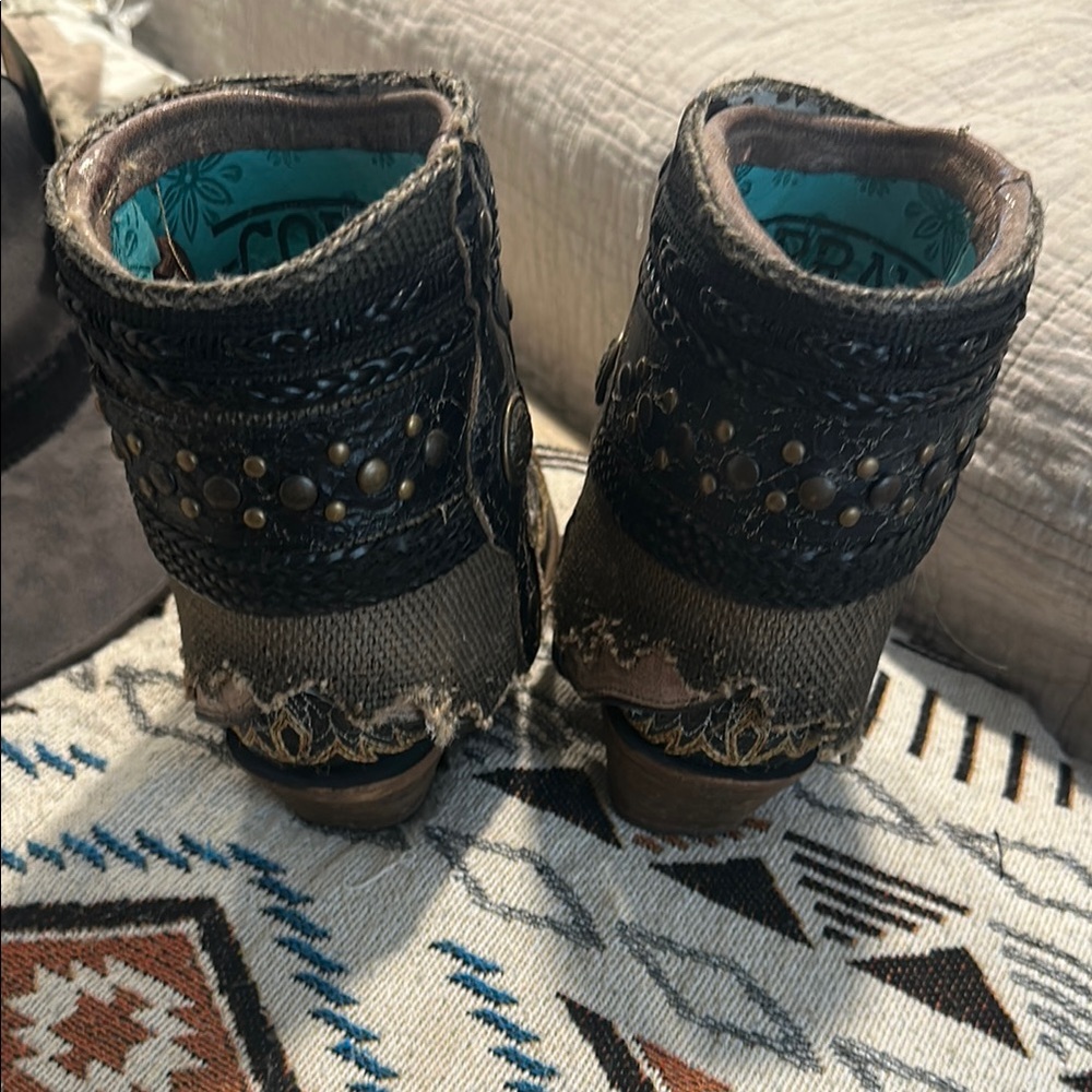 Corral Black and Brown Embroidered Ankle Boots - Picture 6 of 13